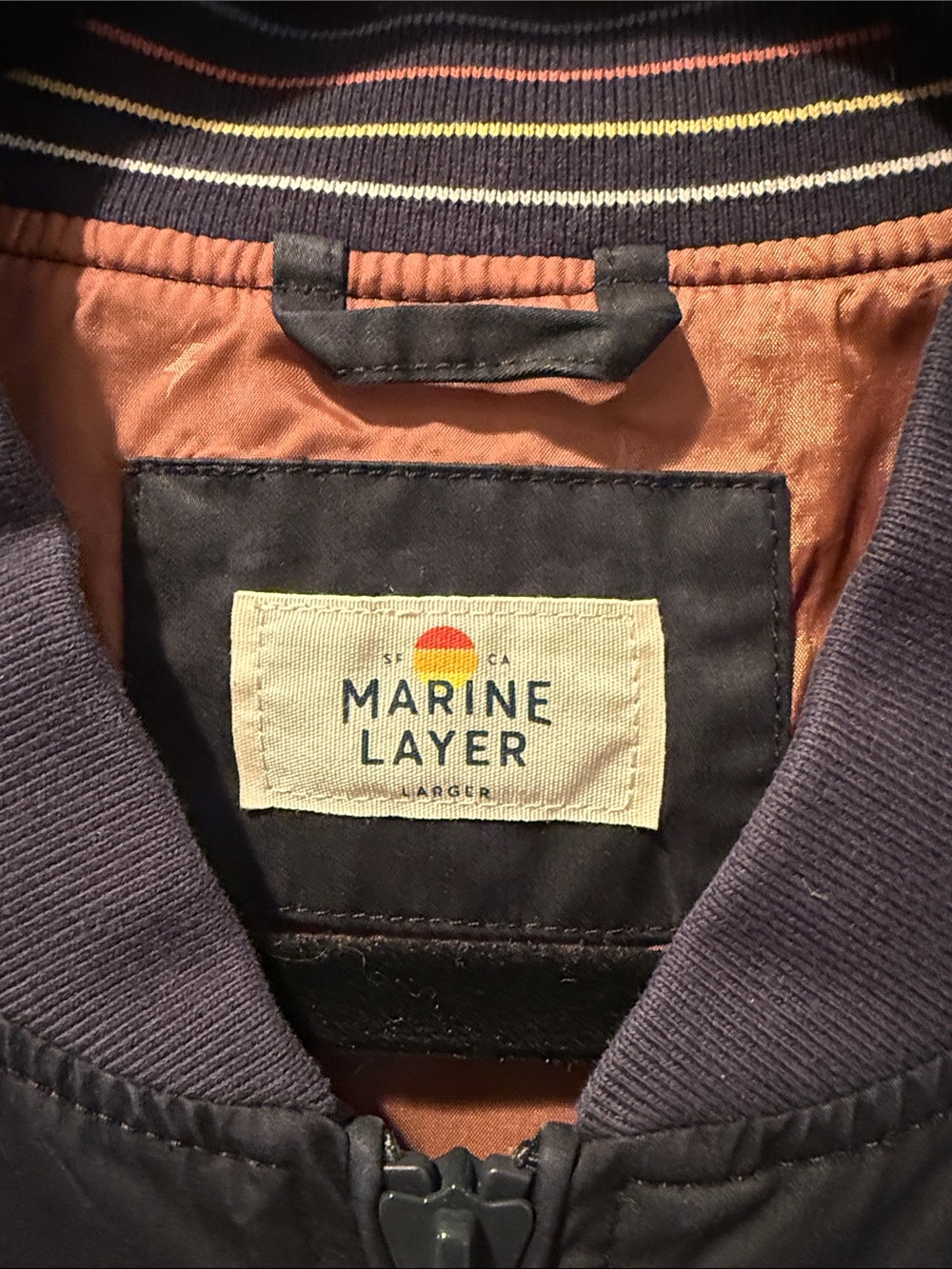 MARINE LAYER Men’s Dark Blue Cotton Bomber Jacket - Picture 2 of 4